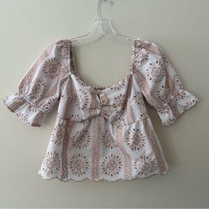 Urban Romantics Size S Short Sleeve Eyelet Peplum Blouse with Puff Sleeves